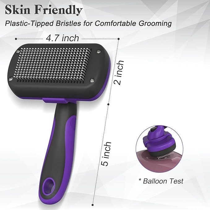 Self Cleaning Shedding Brush for Dogs & Cats, Skin Friendly Cat Brush, Dog Grooming Brush, Dog Brush for Shedding, Deshedding Brush, Puppy Brush Hair Brush for Haired Dogs, Purple