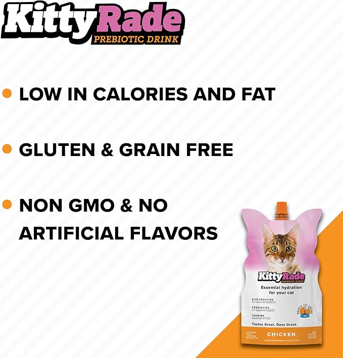 KittyRade – Delicious, Healthy Prebiotic, Isotonic Drink for Cats, Electrolytes | Reliable Hydration Drink for Cats & Low Calorie | Cat Health Supplement | Resealable Packs | KittyRade (250ml x 3)