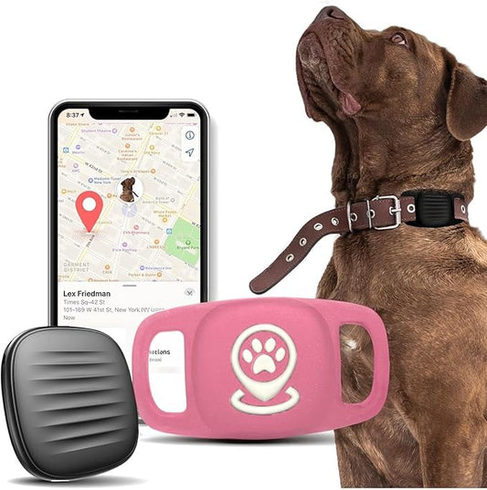 Dog Tracker Smart Pet Location Tracker with Collar Holder, Personalized Smart Item Finder, MFi Certificated Dog Tracking Device, No Monthly Fee, Works with Find My (iOS Only) Pink Case