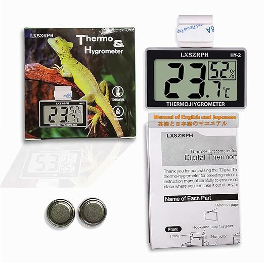 Reptile Thermometer Hygrometer HD LCD Reptile Tank Digital Thermometer with Hook Temperature Humidity Meter Gauge for Reptile Tanks, Terrariums, Vivarium (1pack)