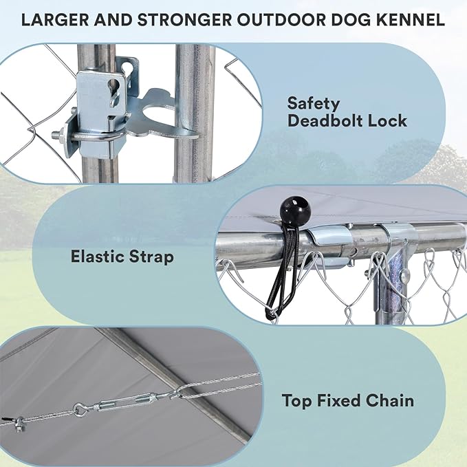 13'×13' Extra Large Outdoor Dog Kennel Dog Run Fence, Outside Dog Kennel with Roof, Heavy Duty Dog Playpen with Waterproof Sun-Proof Cover for Large Dogs