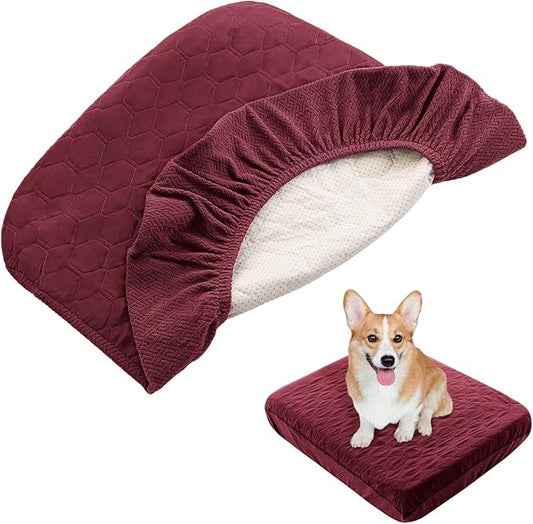 nanbowang Waterproof Dog Bed Covers Replacement Washable Pet Hair Easy to Remove, Dog Pillow Cover Quilted, Pet Bed Cover Lovely Puppy Bed Cover for Dog/Cat (32x44x6, Burgundy)