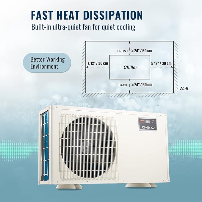 VEVOR Aquarium Chiller, 500 Gal 1892 L, 1.5 HP Hydroponic Water Chiller, Quiet Refrigeration Compressor for Seawater and Fresh Water, Fish Tank Cooling System, for Jellyfish, Coral Reef