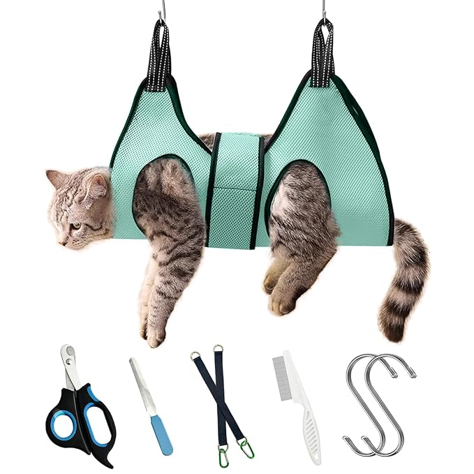 Cat and Dog Grooming Hammock with Safety Belt for Nail Clipping、Grooming,Cat bathing bag for cat nail trimming and coat care，Pet Grooming Hammock for Dogs & Cat, Dog Grooming Harness（S）