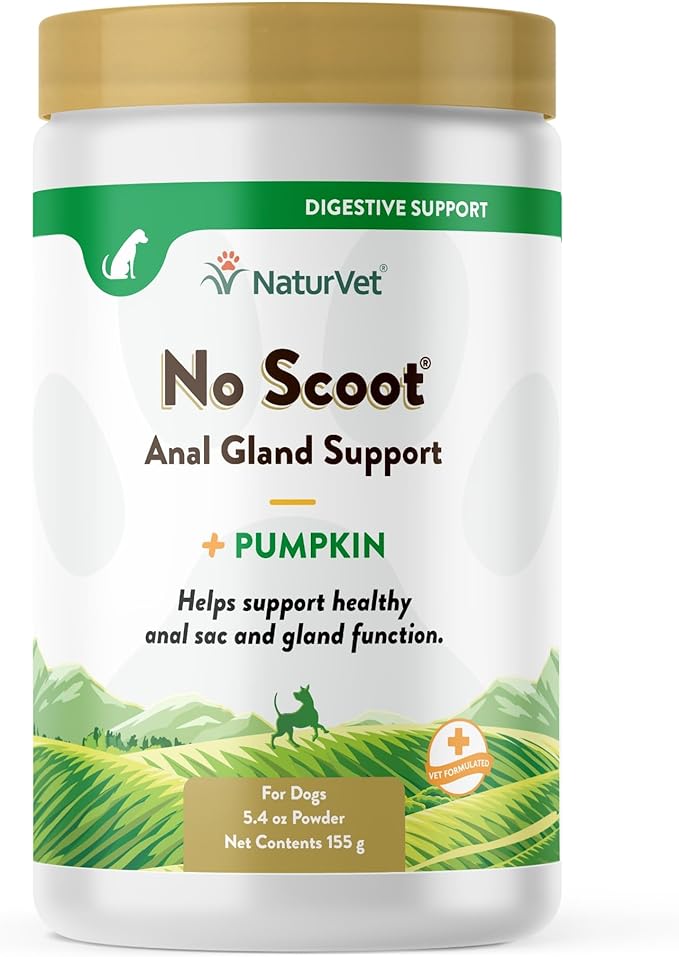 NaturVet - No Scoot for Dogs - Plus Pumpkin - Supports Healthy Anal Gland & Bowel Function - Enhanced with Beet Pulp & Psyllium Husk (5.4oz Powder)