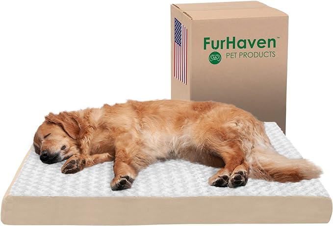 Furhaven Orthopedic Dog Bed for Large Dogs w/ Removable Washable Cover, For Dogs Up to 95 lbs - Ultra Plush Faux Fur & Suede Mattress - Cream, Jumbo/XL