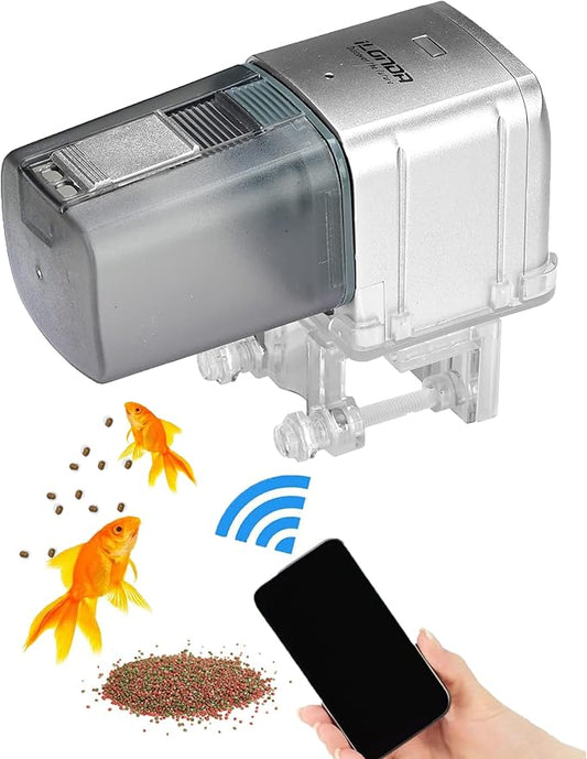 [Upgrade] WiFi Control Automatic Fish Feeder with APP Lychee Aquarium Automatic Fish Feeder, WiFi Control Auto Fish Food Dispenser for Home Office (Silver)