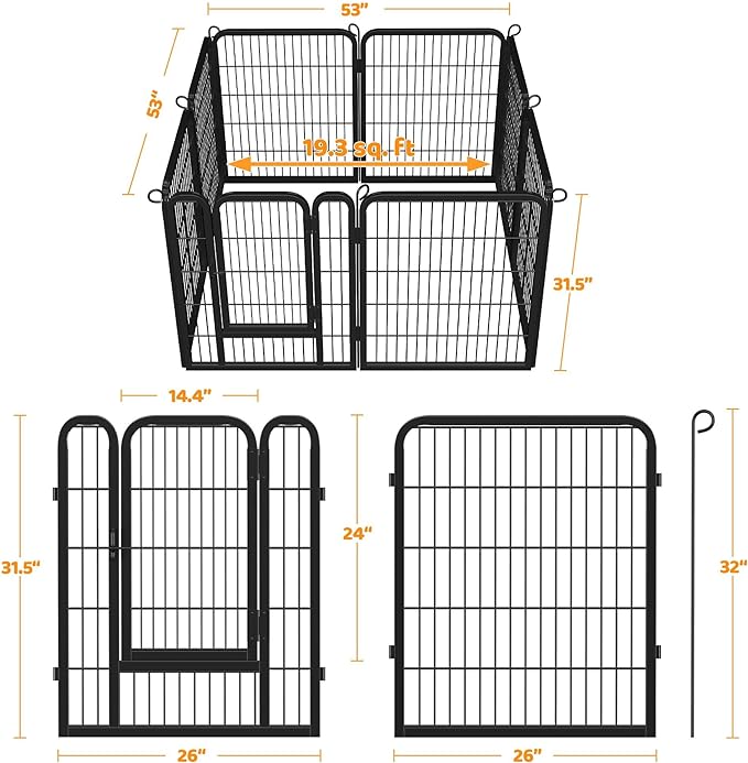 Yaheetech Dog Playpen Outdoor, 8 Panels 32" Pet Fence Puppy Pen for Small Animals/Cat/Rabbit Heavy Duty Foldable Pet Exercise Fence for Yard Garden RV Camping Black