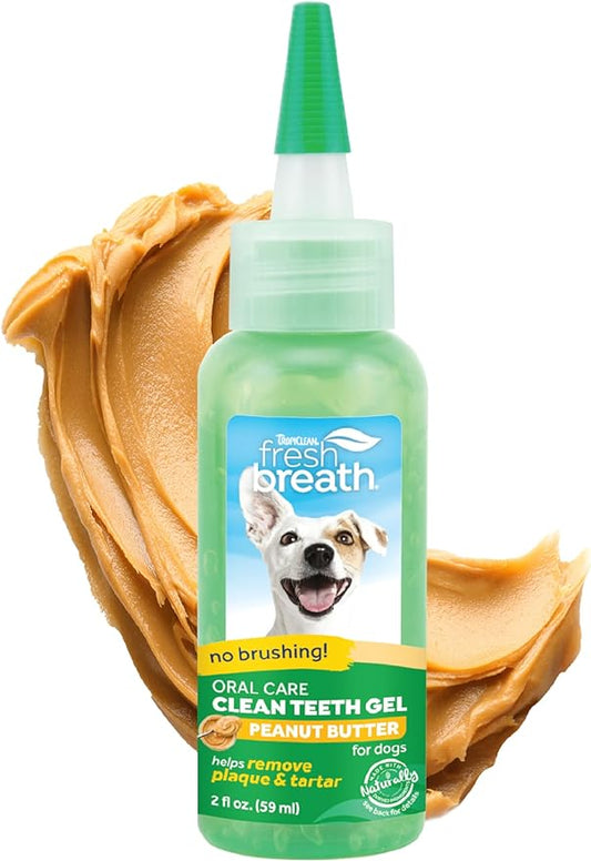 TropiClean No Brushing Gel Peanut Butter Flavor | Dog Toothpaste and Toothbrush | Dog Breath Spray | Breath Gel for Dogs | Made in the USA | 2 oz.