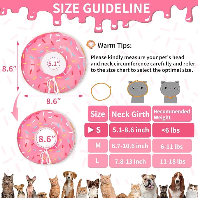 Cat Cone Collar Soft, Cat Recovery Collar for Wound Healing Cute Cat Donut Adjustable Cat Cones to Stop Licking Comfortable Lightweight Neck Elizabethan Collars for Cats Kittens After Surgery