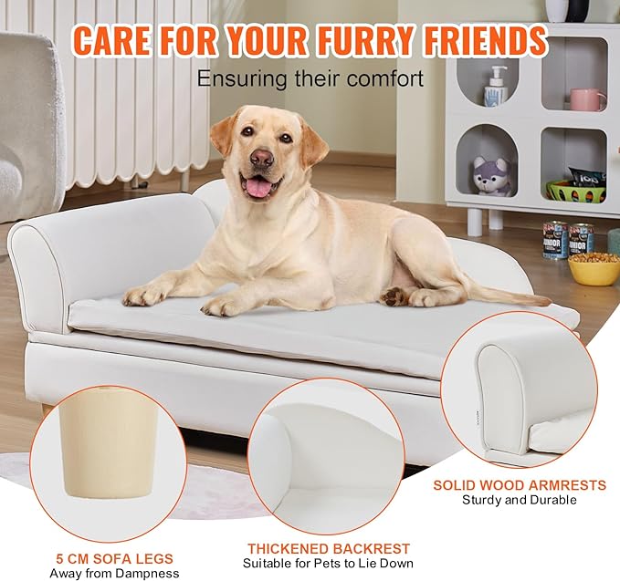 VEVOR Pet Sofa, Dog Couch for Large-Sized Dogs and Cats, Soft Velvety Dog Sofa Bed, 110 lbs Loading Cat Sofa, White