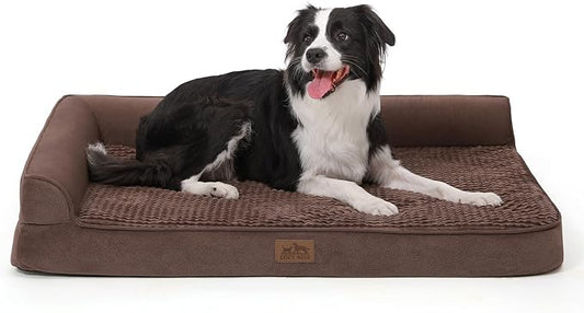 Orthopedic Dog Bed for Extra Large Dogs, XL Washable Dog Sofa Beds Large, Supportive Foam Pet Couch Bed with Removable Washable Cover, Waterproof Lining and Nonskid Bottom, Brown (L-Shaped)