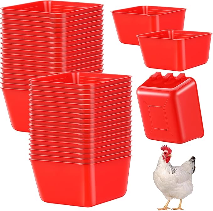 20 Pcs Cage Cups Chicken Feeder Waterer 16 oz Birds Feeders Hanging Bunny Cage Feeder Chicken Water Bowl for Pet Parrot Rooster Parakeet Gamefowl Poultry Pigeon Wire Cage (Red)