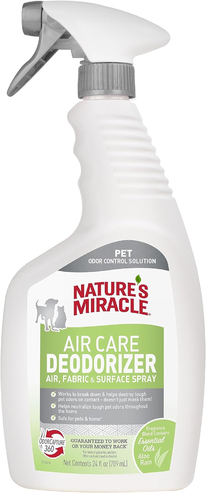 Nature’s Miracle Air Care Deodorizer Air, Fabric and Surface Spray Aloe Rain Scent, 24 Ounces, Pet Odor Eliminator