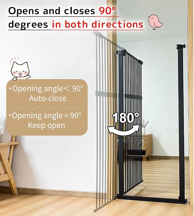Extra Tall Pet Gate 55.12" High Pressure Mounted 46.65"-50.78" Extra Wide (9 Sizes) 1.37" Gap for Cat Dog Children Stairs Doorway Hallway No Drilling Auto-Close (46.65"-50.78", Black)