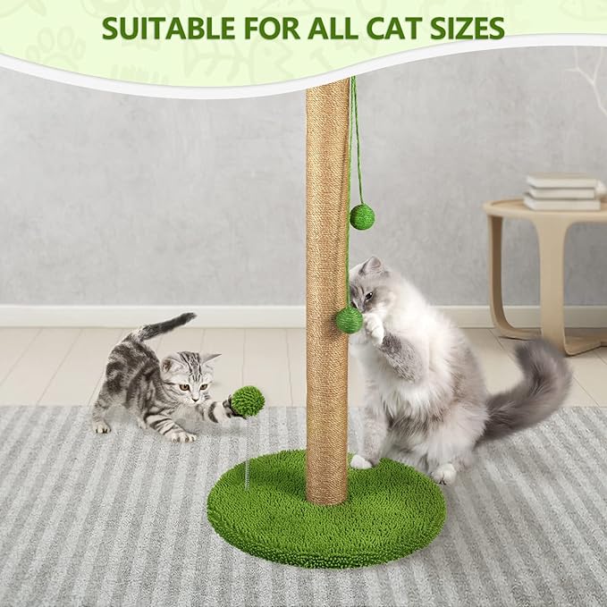 Cat Scratching Post, 31" Tall Scratch Tree with Premium Sisal Rope, Two Interactive Dangling Balls and Spring Ball Toys for Indoor Kittens and Cats