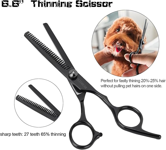 Dog Grooming Scissors Kit with Safety Round Tips, Professional 6 in 1 Grooming Scissors for Dog, Cats, Pets, 4CR Stainless Steel, Sharp and Durable