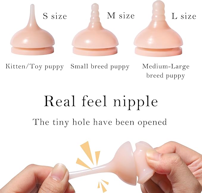 Pet Feeder Bottle,Silicone Feeding Nipple and Syringes for All Breed of Puppies,Kittens and Other Animals Dongdong pet (1 Bottle+3 Size Nipple+1 Syringe)