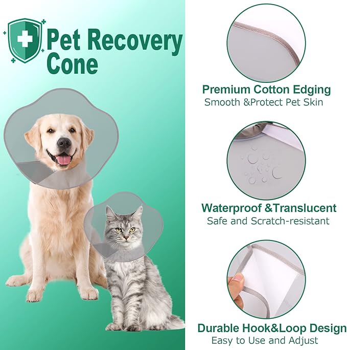 Supet Dog Cone Adjustable Pet Recovery Collar for Large Medium Dogs After Surgery Dog Protective Cone Collar