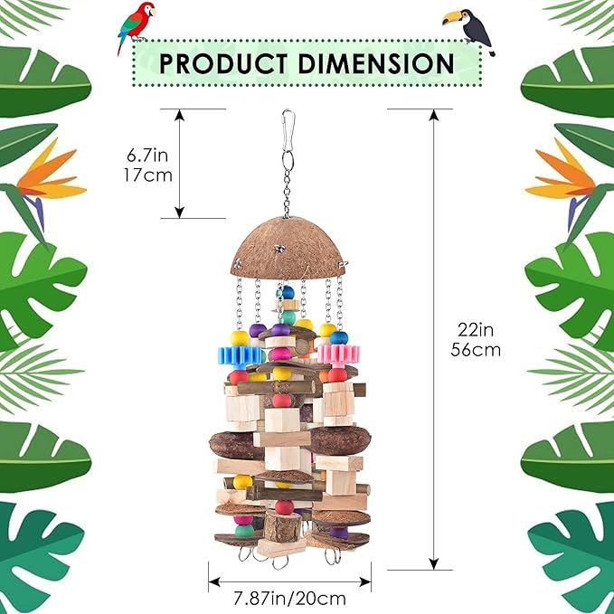 KATUMO Bird Toy, Large Parrot Toy Durable Wooden Blocks Bird Chewing Toy Parrot Cage Bite Toy for African Grey, Cockatoo, Amazon Parrot, Mini Macaw, Medium to Large Birds