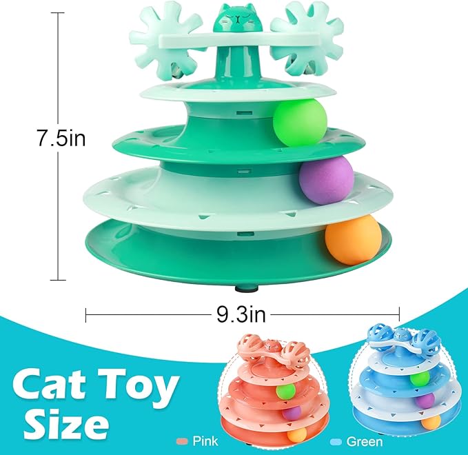 UPSKY Cat Toy Roller 4-Level Turntable Cat Toy Balls with Three Colorful Balls and Bell Ball X Turntable Interactive Kitten Fun Mental Physical Exercise Puzzle Toys.