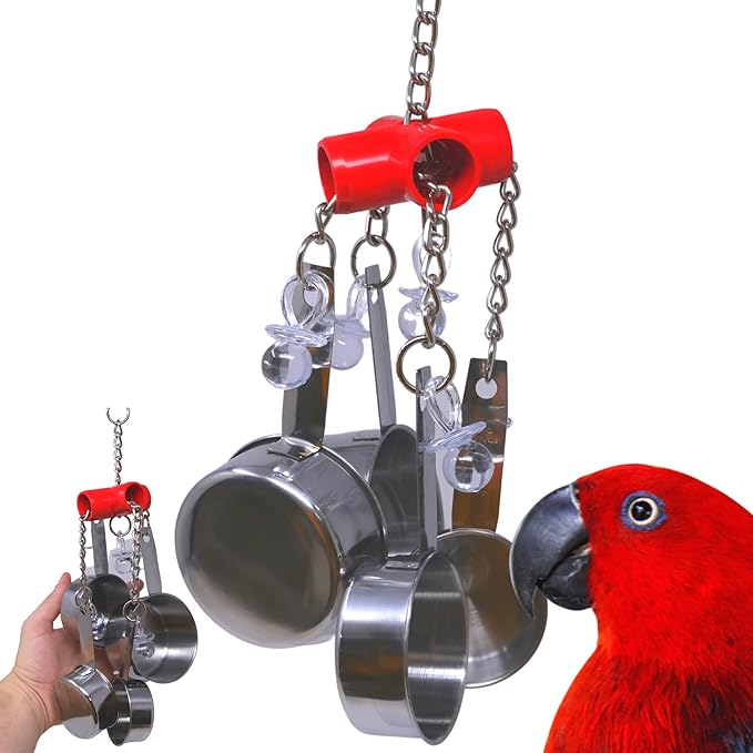 Bonka Bird Toys Clacker Colorful Durable Stainless Steel Pullable Parrot Macaw African Grey Cockatoo (Single Clacker, Red)