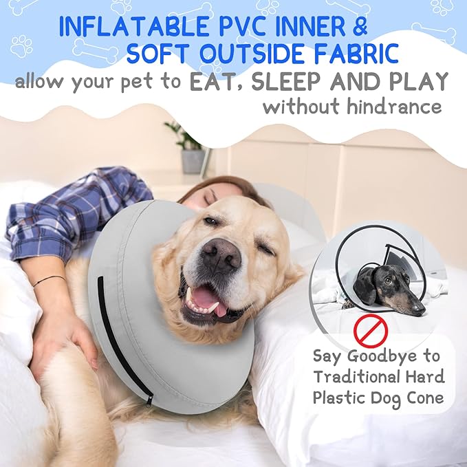 Supet Inflatable Dog Cone Collar Alternative After Surgery, Dog Neck Donut Collar Recovery E Collar to Stop Licking, Soft Dog Cone for Medium Large Dogs