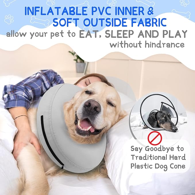 Supet Inflatable Dog Cone Collar Alternative after Surgery, Dog Neck Donut Collar Recovery E Collar to Stop Licking, Soft Dog Cone for Small Medium Large Dogs