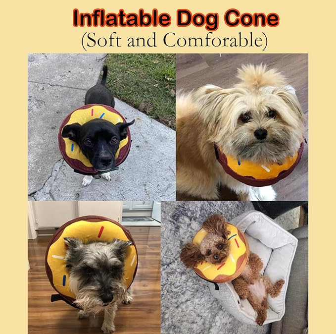 Soft Dog Cone Collar for Large Medium Small Dogs and Cats After Surgery, Inflatable Dog Neck Donut Collar,Inflatable Cat Cone Collar,E-Collar for Dogs Recovery, Dog Cones Alternative (Yellow Donut-M)