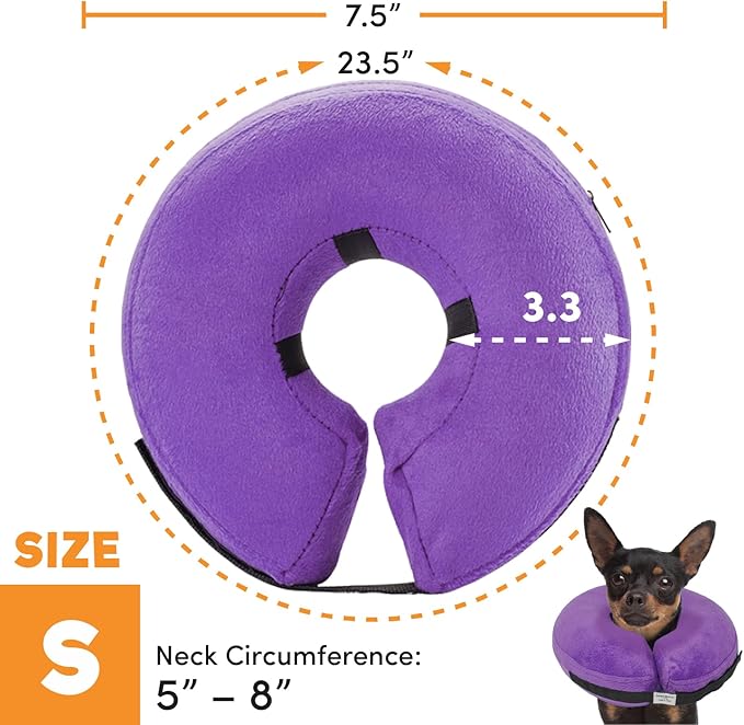 BENCMATE Protective Inflatable Collar for Dogs and Cats - Soft Pet Recovery Collar Does Not Block Vision E-Collar (Small, Purple)