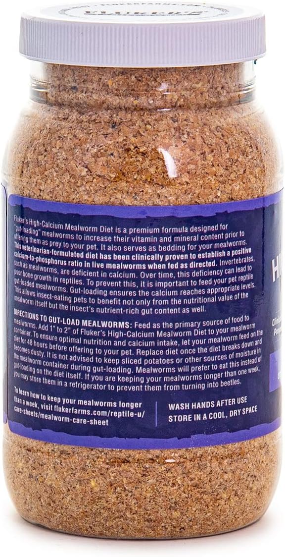 Fluker's High Calcium Mealworm Diet, Can Be Used as a Gut-Loading Food or Bedding, 6 oz