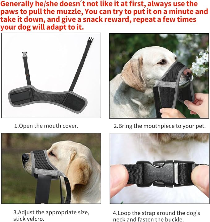 HEELE Dog Muzzle,Soft Nylon Muzzle Anti Biting Barking Chewing,Air Mesh Breathable Drinkable Adjustable Loop Pets Muzzle for Small Medium Large Dogs 4 Colors 4 Sizes (XXL, Gray)