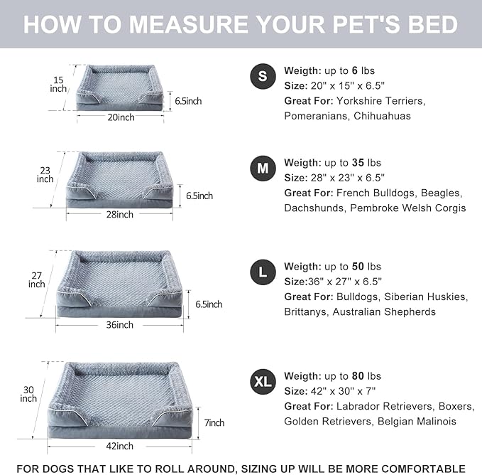 WNPETHOME Dog Beds for Large Dogs, Washable Dog bed, Bolster Dog Sofa Bed with Waterproof Lining & Non-skid Bottom, Orthopedic Egg Foam Dog Couch for Pet Sleeping, Pet Bed for Large dogs