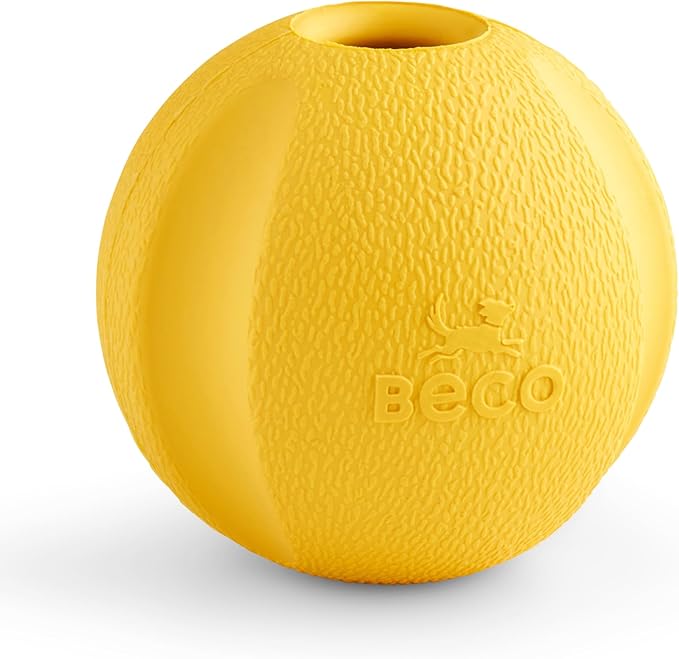 Beco Natural Rubber Outdoor Bouncy Play Ball for Dogs & Puppies, Fetch & Launcher Compatible, Bright Visible Yellow