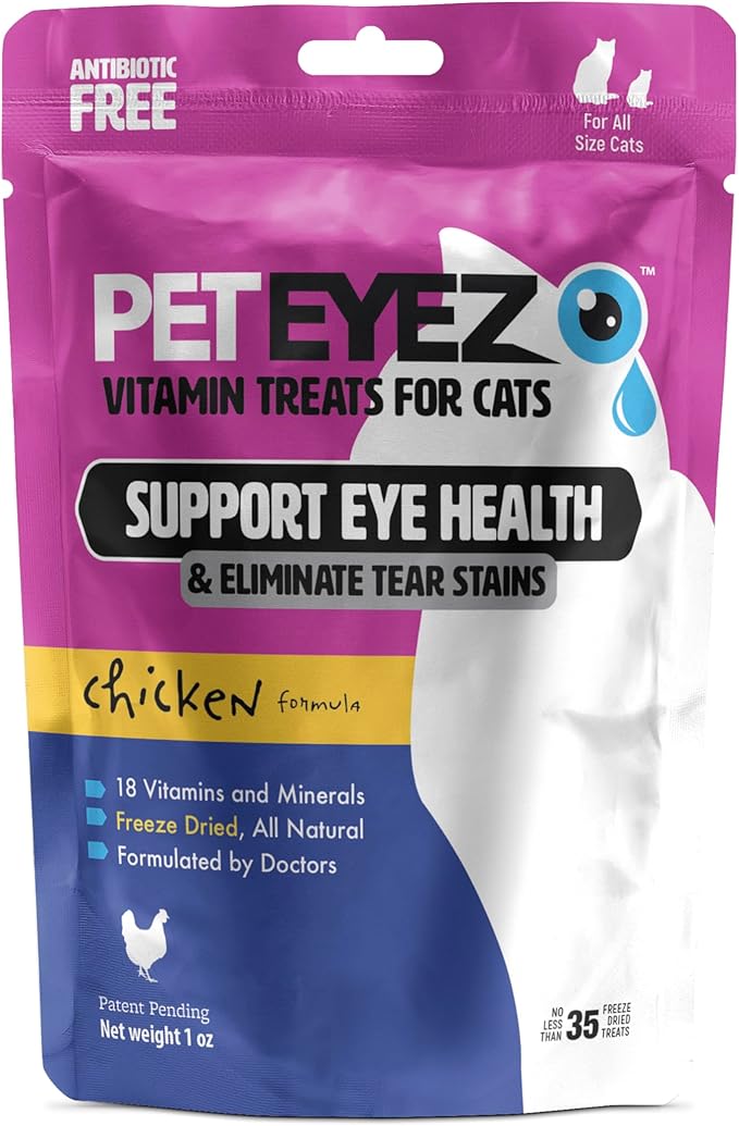 Pet Eyez Vitamin Treats for Cats - Tear Stain Remover - Eye Health Support - Reduces Itching & Allergies - Chicken Flavor - 1oz