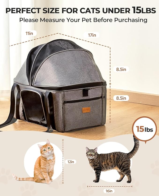 BurgeonNest Large Cat Carrier for 2 Cats,Soft Sided Pet Carrier for Large Cat 15 lbs, Upgrade Small Dog Carrier, Collapsible Cat Travel Carrier with Semi-Open Mode Canopy, Easy to Get Cat in