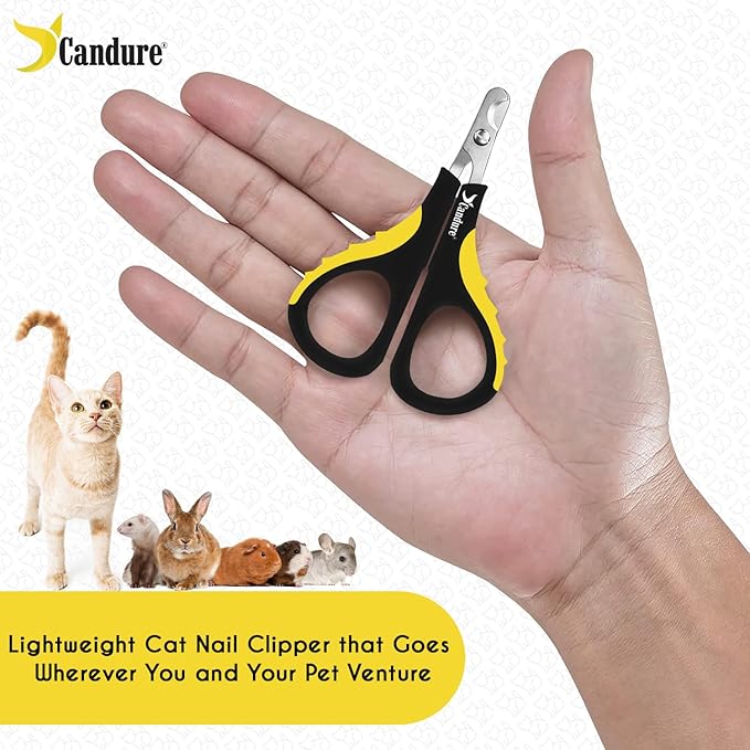 Candure Cat Nail Clipper Stainless Steel Cat Claw Trimmers for Rabbits, Guinea Pigs, Birds, Puppies, Kittens and Small Animals Pet Nail Clipper for Professional and Home Use (Yellow)