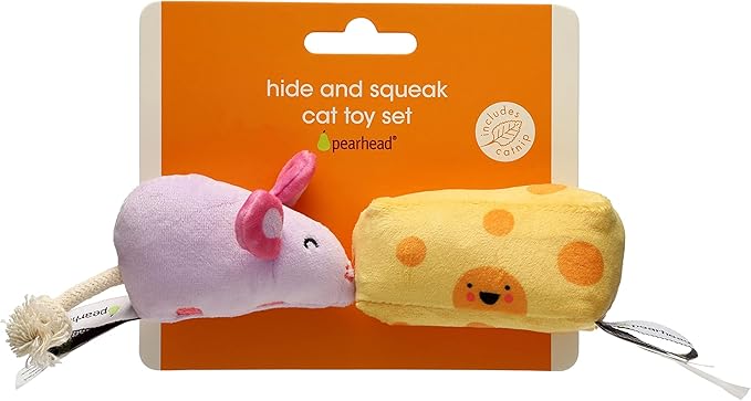 Pearhead Hide and Squeak Cat Toy Set, Crinkle and Rope Catnip Cat Toy Set, Cat Owner Playtime Pet Accessory, Pet Toys, Cat Teaser Toys, Cat Owner Pet Toy Sets, Must Have Pet Accessories For Pet Owners