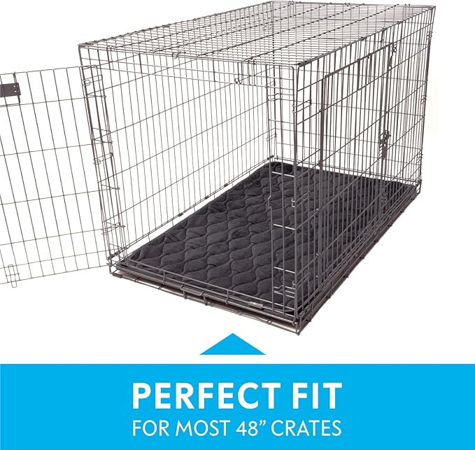 Paw Inspired Washable Padded Crate Mats for Dogs | 47” x 29” Pad, Fits 48-inch Kennels | Leakproof, Waterproof Bottom, Plush Pet Beds (Gray)