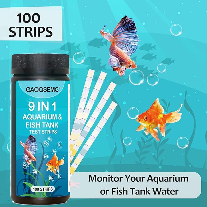 9-in-1 Water Testing Kit Aquarium,100 Strips Aquarium Water Test Strips,Freshwater Saltwater Fish Tank & Pond Fast & Accutate Testing for pH, Hardness, Chlorine, Nitrite,and More