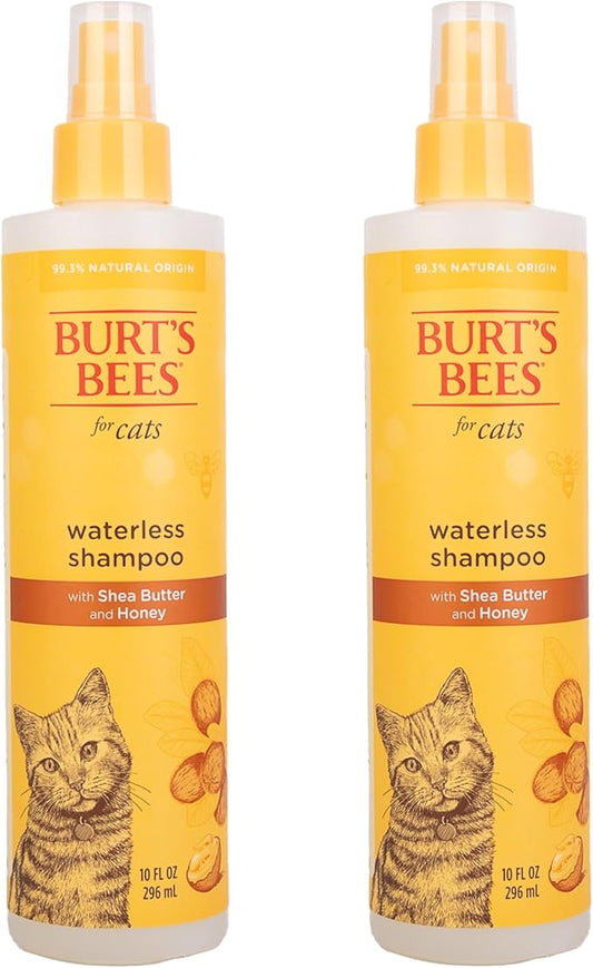 Burt's Bees for Pets Cat Naturally Derived Waterless Shampoo with Shea Butter and Honey - Cat Waterless Shampoo Spray - Easy to Use Cat Dry Shampoo - Made in the USA, 10 Oz - 2 Pack