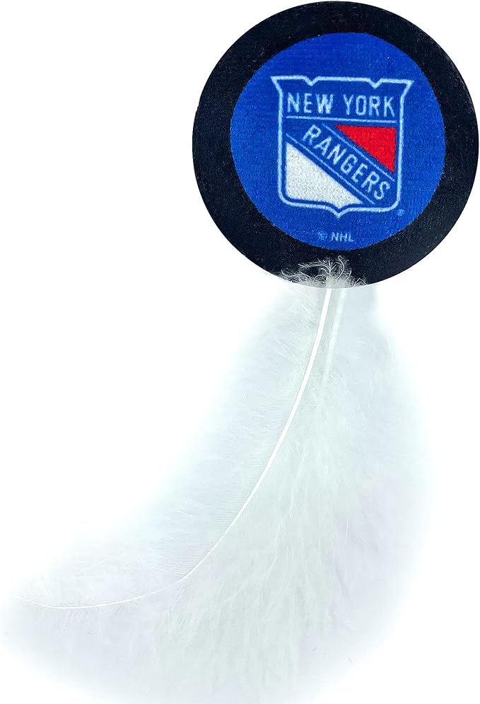 BEST PLUSH CAT TOY: NHL NEW YORK RANGERS Complete Set of 3 piece Cat Toys filled with Fresh Catnip. Incl: 1 Jersey Cat Toy, 1 Hockey Puck Cat Toy with Feathers & 1 #1 Fan Cat Toy. All with Team LOGOS