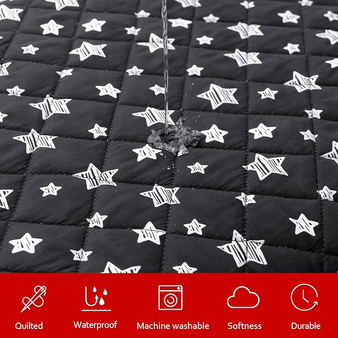 Dog Bed Covers Replacement Washable Pet Hair Easy to Remove, Waterproof Dog Bed Covers Noiseless Quilted, Pet Bed Cover Lovely Black Star Print, Puppy Bed Cover 22x35 Inches, for Dog/ Cat, Cover Only