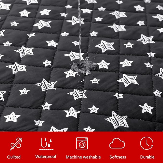 Dog Bed Covers Replacement Washable Pet Hair Easy to Remove, Waterproof Dog Bed Covers Noiseless Quilted, Pet Bed Cover Lovely Black Star Print, Puppy Bed Cover 27x36 Inches, for Dog/ Cat, Cover Only