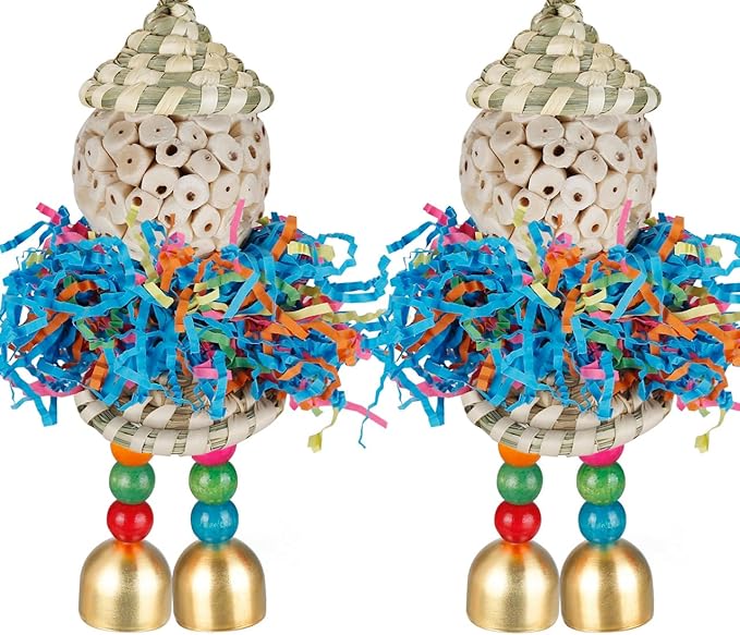 Conure Toys, Bird Toys Parrot Foraging Shredder Hanging Toys Sola Balls with Bell for Small Parrots Parakeets Cockatiel Conures Love Birds Budgie Cage Toy (Hat Boy Small)