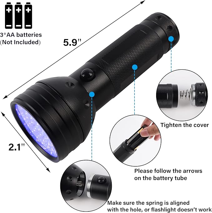 3 Pack UV Flashlight Black Light, 51 LED 395nm UV Light Pets Urine Detector, Dry Stains, Bed Bug, Detect Scorpions