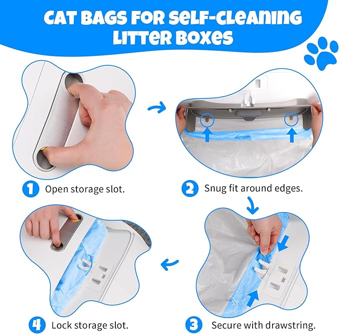 120 Count Cat Litter Box Liners Bags, Extra-Thick Cat Waste Bags for Self-Cleaning Cat Litter Box, Drawstring Cat Litter Liner Box Self Cleaning Trash Bags -17.7" x 19.68"