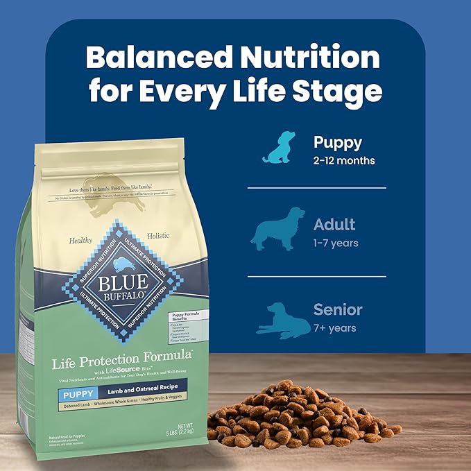 Blue Buffalo Life Protection Formula Puppy Dry Dog Food with DHA and ARA, Made with Natural Ingredients, Lamb & Oatmeal Recipe, 5-lb. Bag