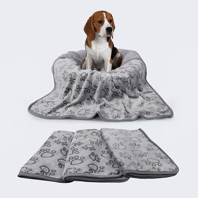 Luciphia 1 Pack 2 Pet Blankets for Dogs Cats, Fleece Print Dog Cat Blankets for Small Medium Large Puppy Kitten, Grey Paw Medium(30x20 inch)