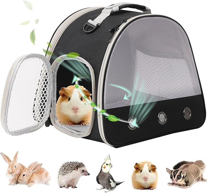 Breathable Guinea Pig Carrier Backpack with Nylon Mesh Window Portable Carrier for Guinea Pig, Bunny Bearded Dragon Bird Chinchilla Ferret Travel Outdoor